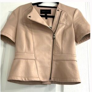 BCBGMaxazria light pink leather like jacket. Peplum cinched waist